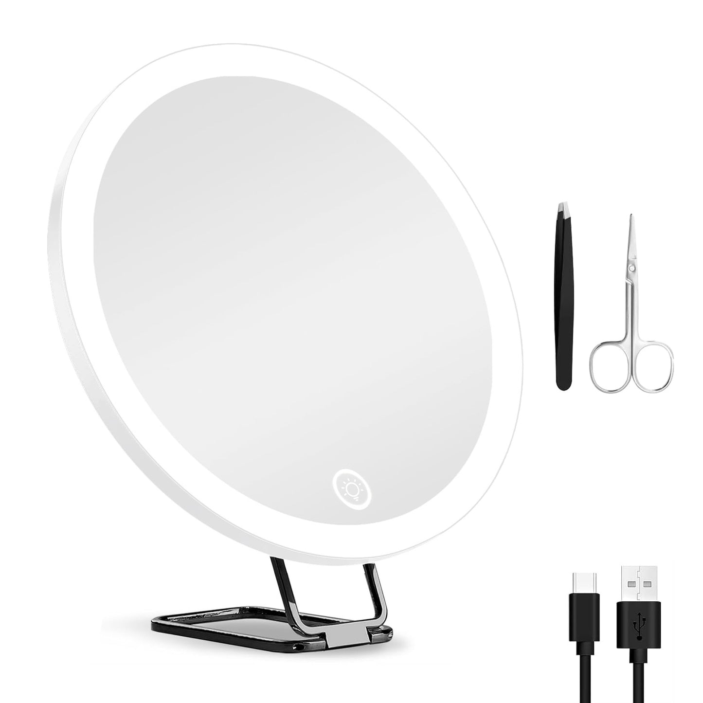 White-Black Options -- 1Pc 30X Magnifying Mirror With Light 3 Colors Dimmable Brightness Included Tweezer Scissor Travel Magnifying Makeup Mirror With Suction Cup 360 Degree Adjustable Stand
