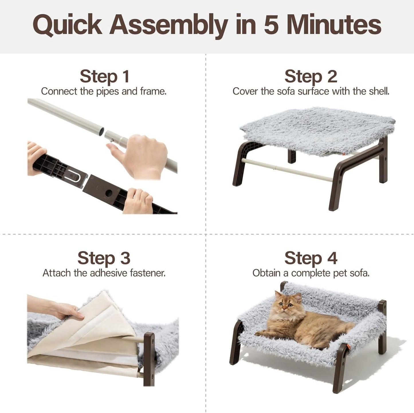 MEWOOFUN Elevated Pet Bed - Raised Cat & Small Dog Couch With Washable Cover & Non-Slip Base, Supports 44 Lbs For Indoor Outdoor Use Plush Grey