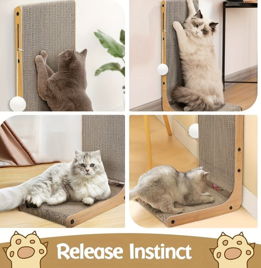 Large Size Cat Scratching Board, 23.6 Inch L Shape Cat Scratching Pad Wall Mounted, Cat Scratching Board With Ball Toy For Indoor Cats To Play