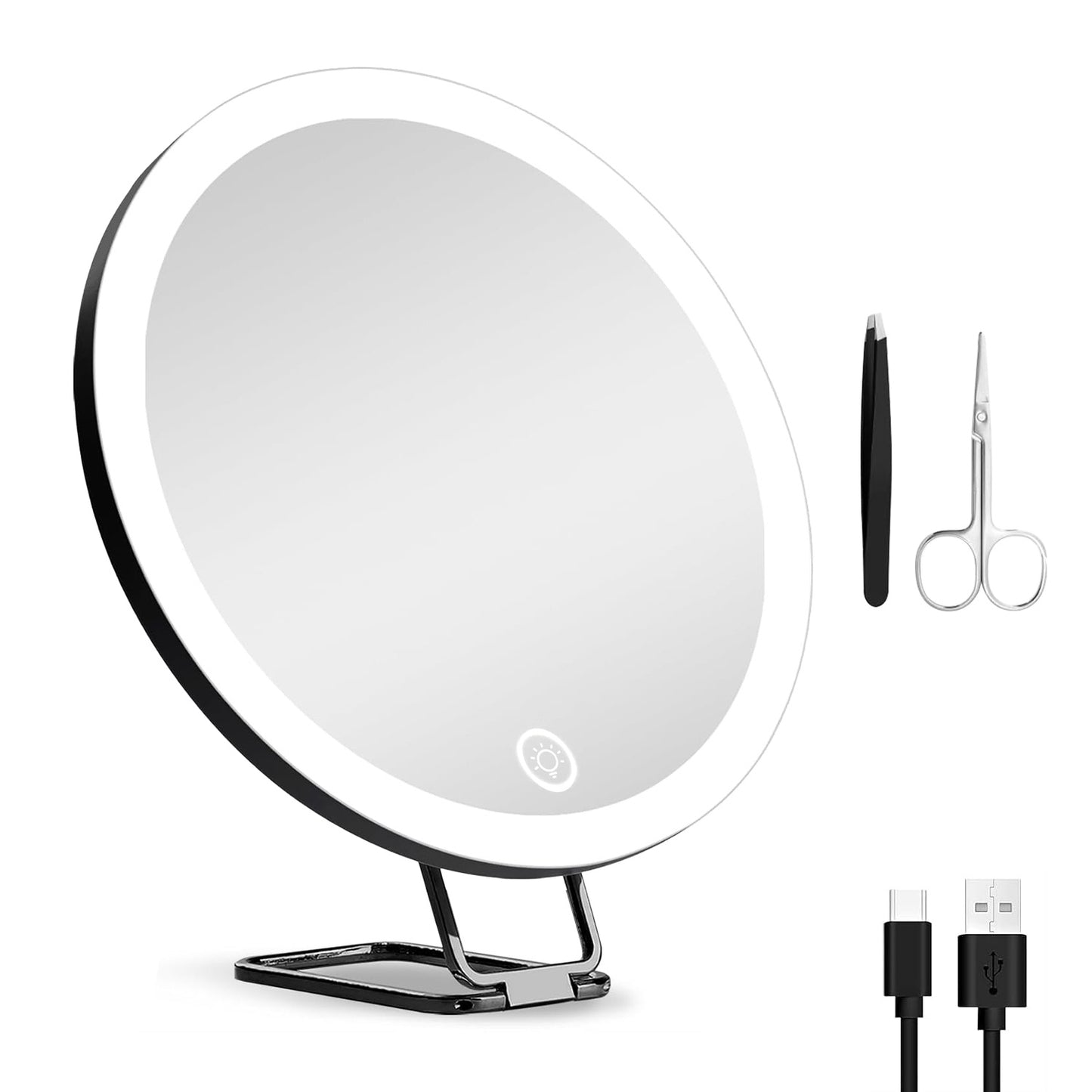 White-Black Options -- 1Pc 30X Magnifying Mirror With Light 3 Colors Dimmable Brightness Included Tweezer Scissor Travel Magnifying Makeup Mirror With Suction Cup 360 Degree Adjustable Stand