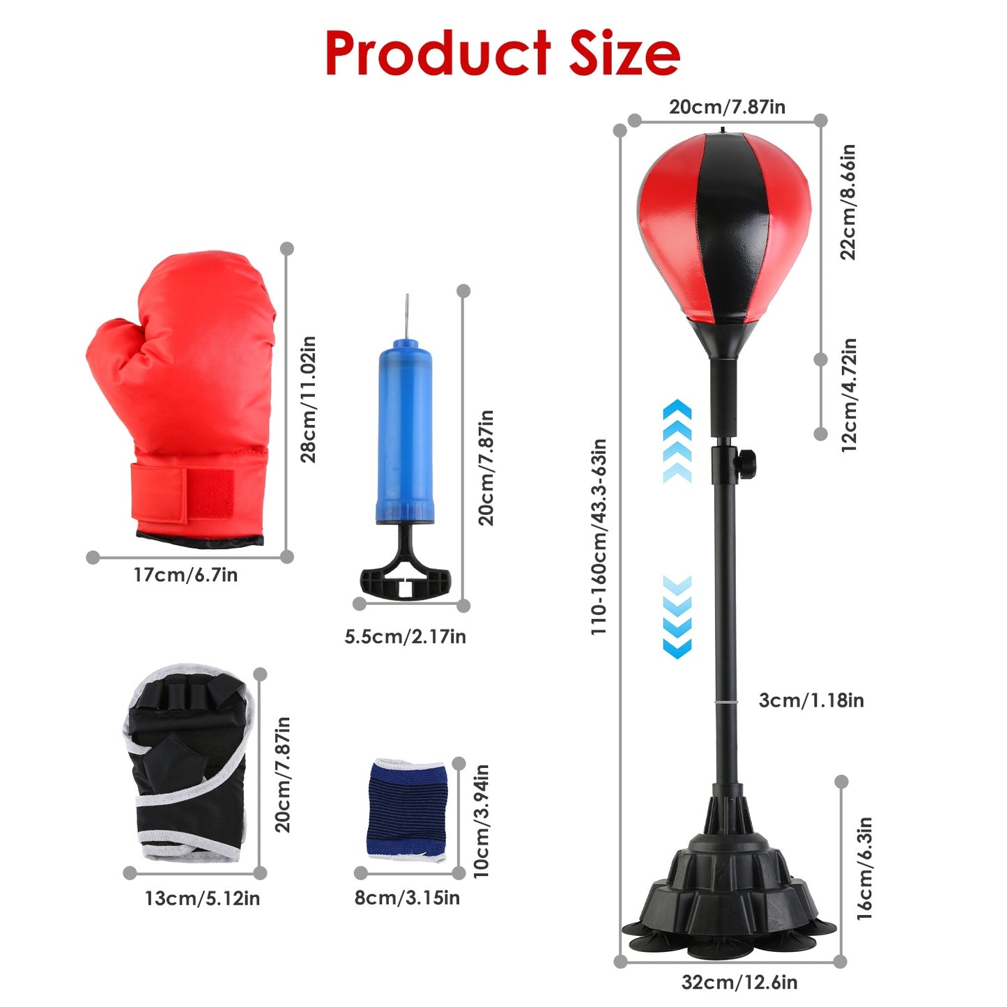 Punching Bag With Stand Free Standing Boxing Ball For Adults 43.3-63in Height Adjustable Boxing Bag With Gloves Wrist Sleeves Stable Suction Base For Fitness Speed Training