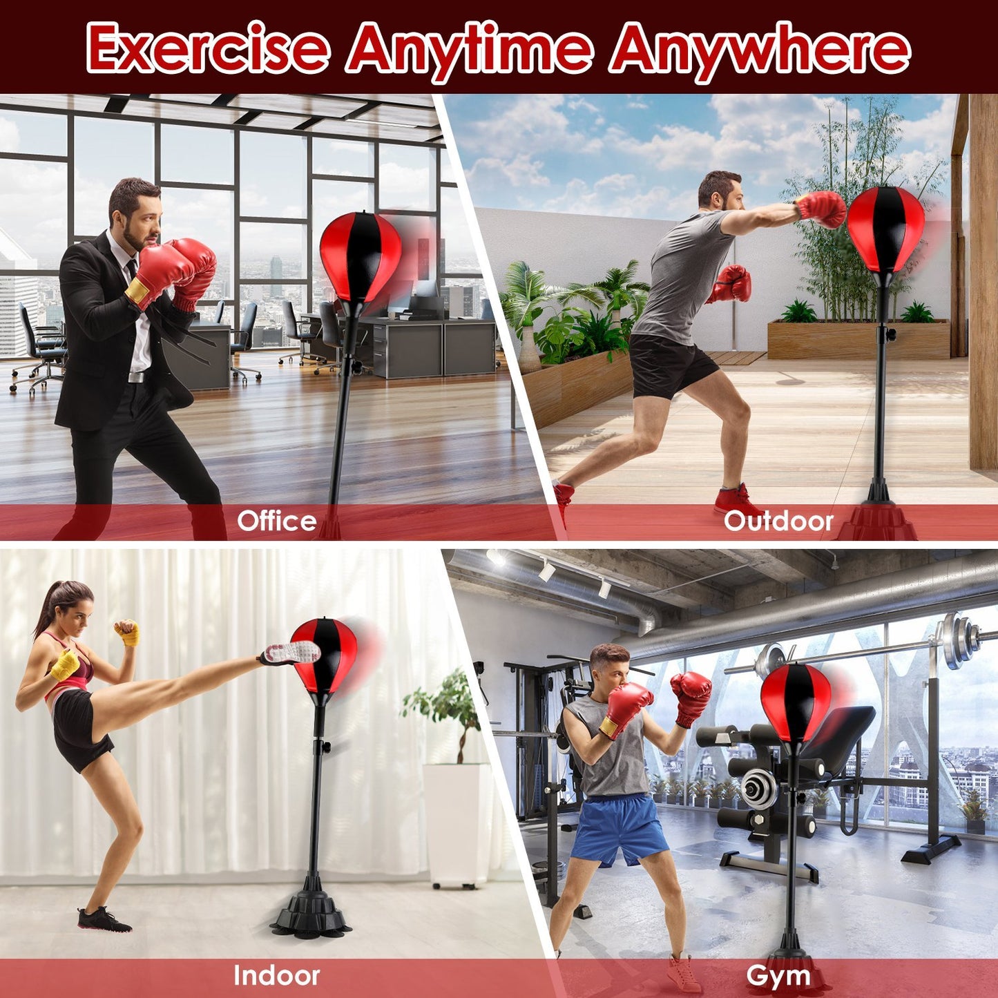 Punching Bag With Stand Free Standing Boxing Ball For Adults 43.3-63in Height Adjustable Boxing Bag With Gloves Wrist Sleeves Stable Suction Base For Fitness Speed Training