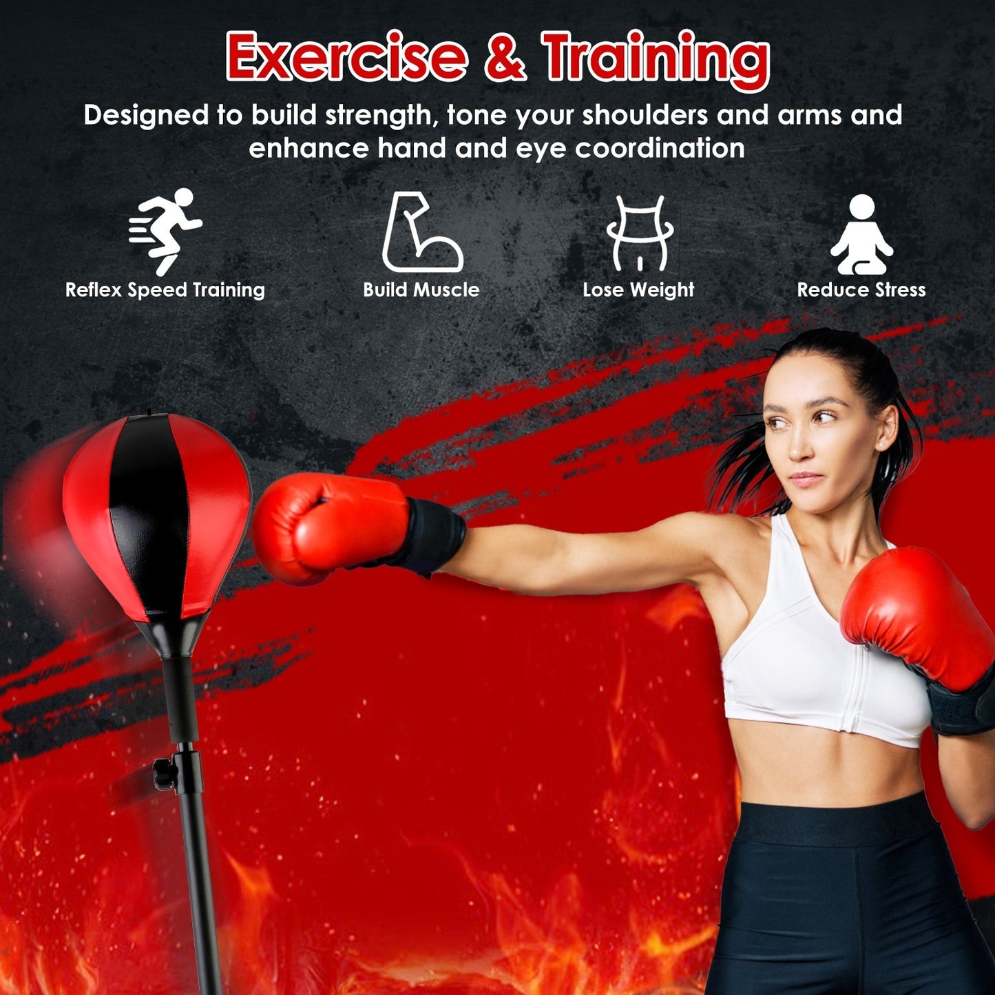 Punching Bag With Stand Free Standing Boxing Ball For Adults 43.3-63in Height Adjustable Boxing Bag With Gloves Wrist Sleeves Stable Suction Base For Fitness Speed Training