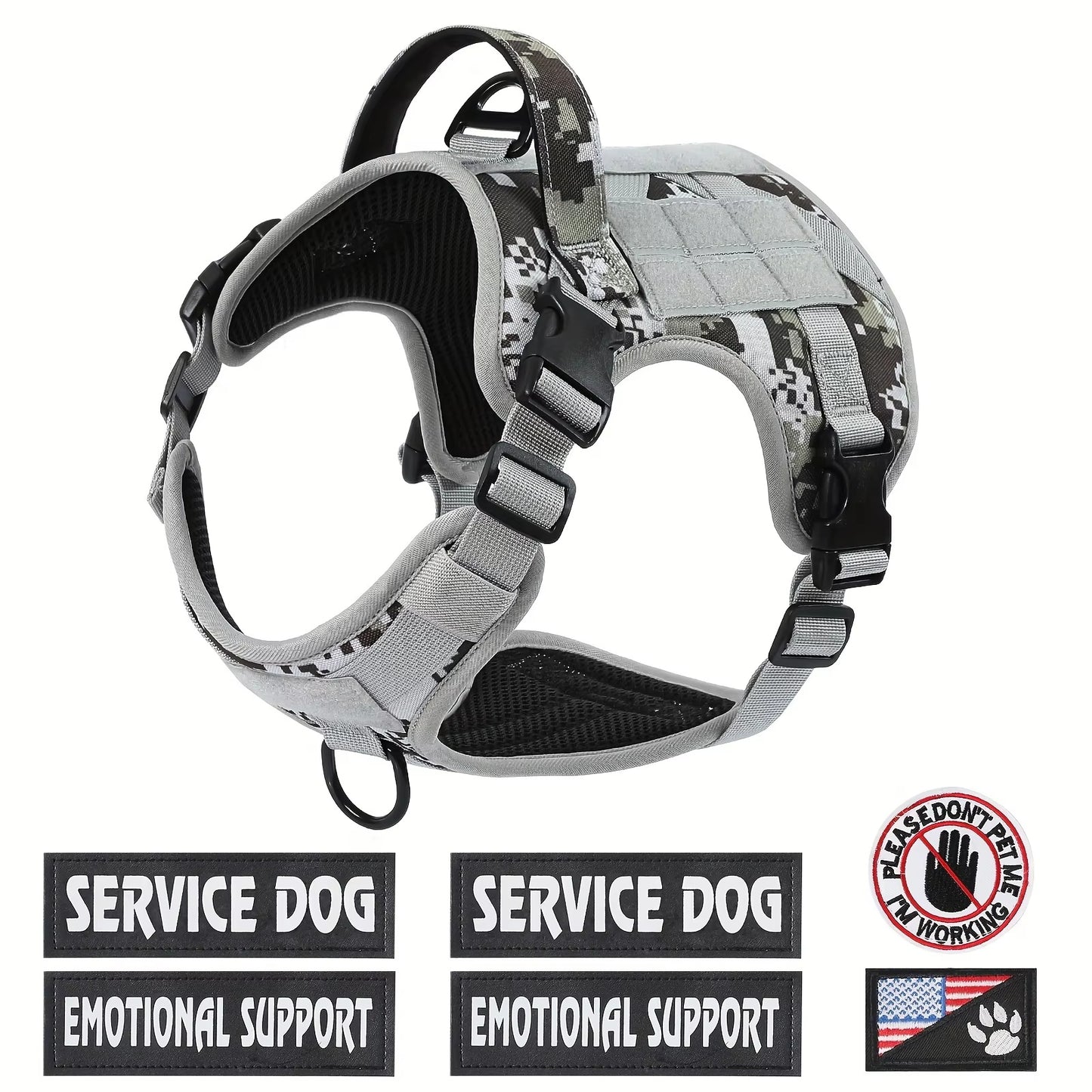 American Local Tactical Pet Boobs Service Dog Harness Vest Adjustable Reflective Dog Harness Metal Buckle Hiking Training