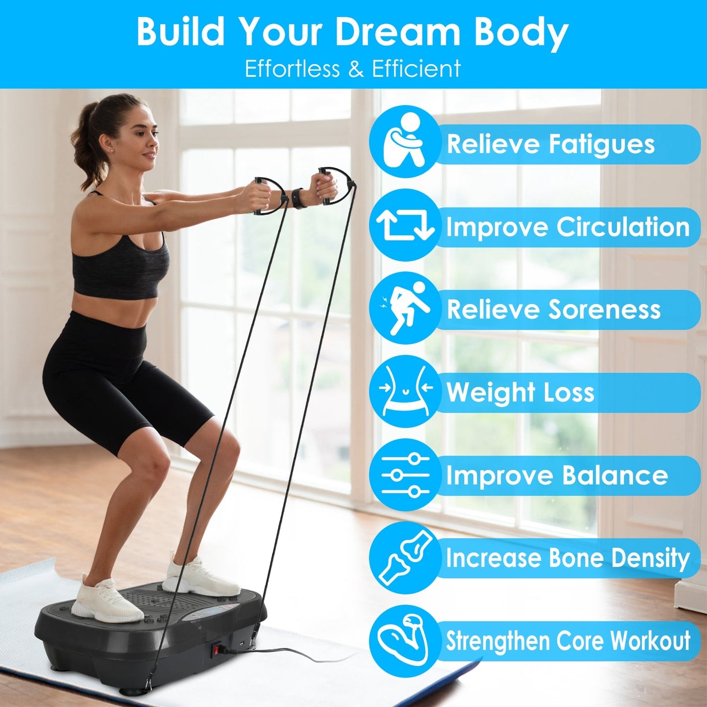 1Pc Vibration Exercise Machine Vibrating Plate Platform Whole Body Fitness Vibration Workout Equipment With 120 Speeds 1-20Mins Timer Resistant Bands Remote Control 330LBS Max Load