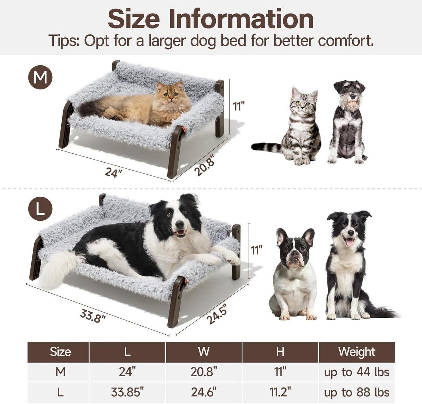 MEWOOFUN Elevated Pet Bed - Raised Cat & Small Dog Couch With Washable Cover & Non-Slip Base, Supports 44 Lbs For Indoor Outdoor Use Plush Grey