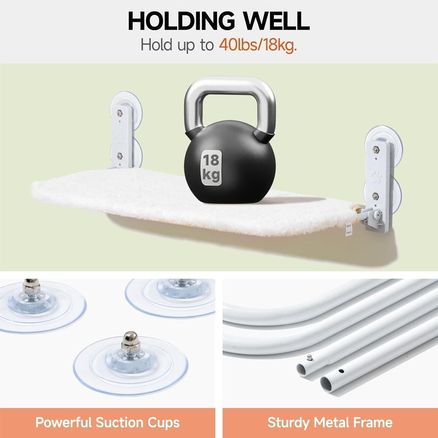 MEWOOFUN Cat Window Perch Hammock With Steel Frame And Strong Suction Cups Washable Cat Bed Seat For Indoor Cats White Medium