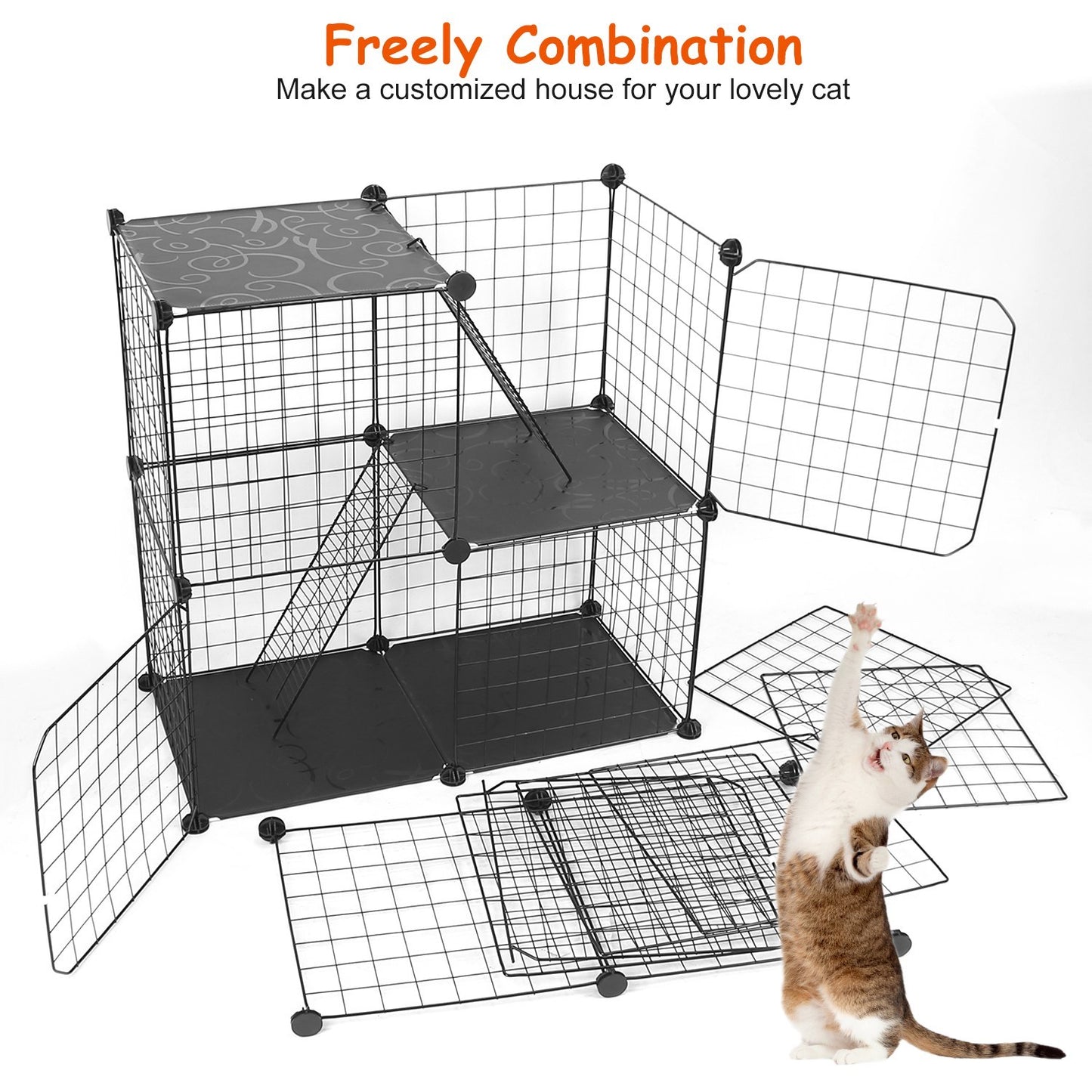 Cat Cage DIY Indoor Pet House, Small Animal House. Detachable Playpen With 3 Doors And 3 Layers, Suitable For Kittens, Puppies, Rabbits