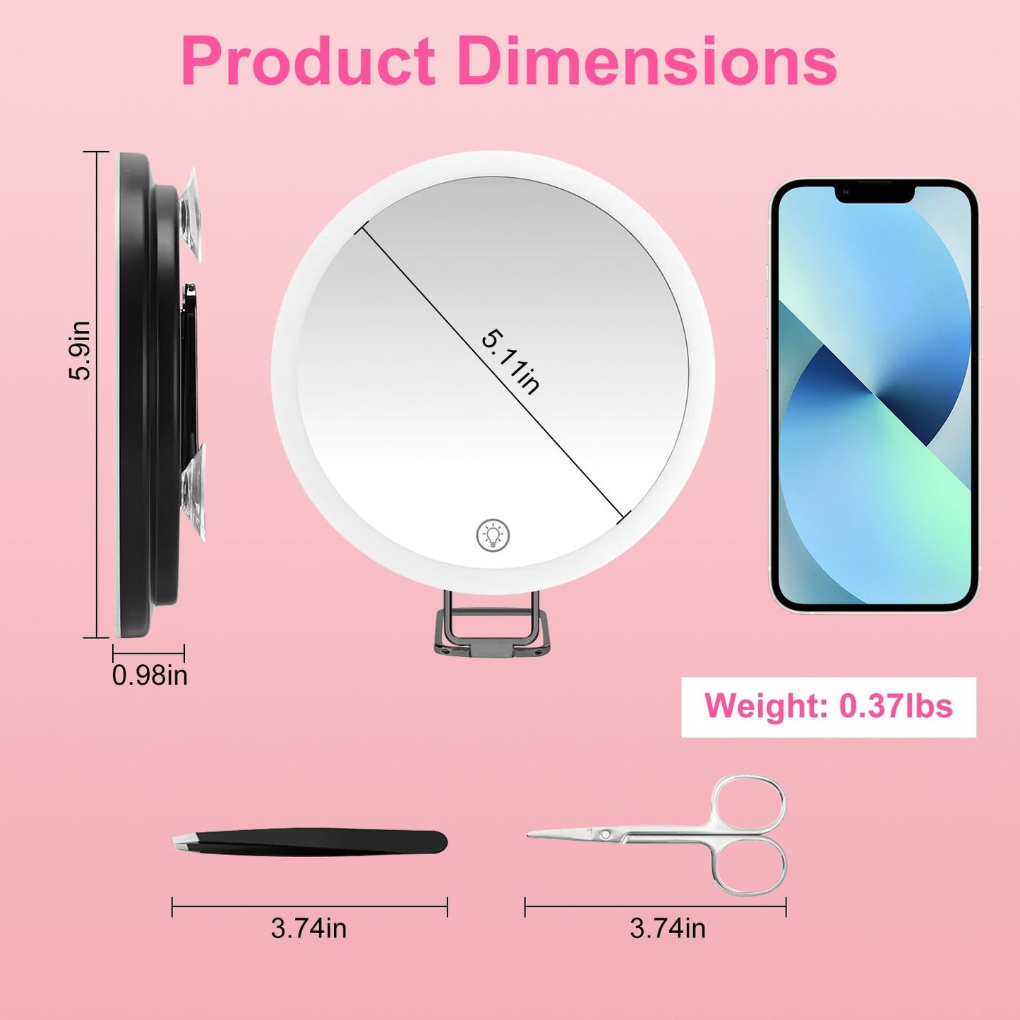 White-Black Options -- 1Pc 30X Magnifying Mirror With Light 3 Colors Dimmable Brightness Included Tweezer Scissor Travel Magnifying Makeup Mirror With Suction Cup 360 Degree Adjustable Stand