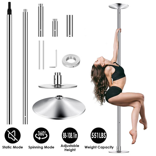 1Pc Stripper Dance Pole 45mm Spinning Static Dancing Pole With 88-108.1in Adjustable Height 551LBS Weight Capacity For Fitness Exercise Party Home Club Gym