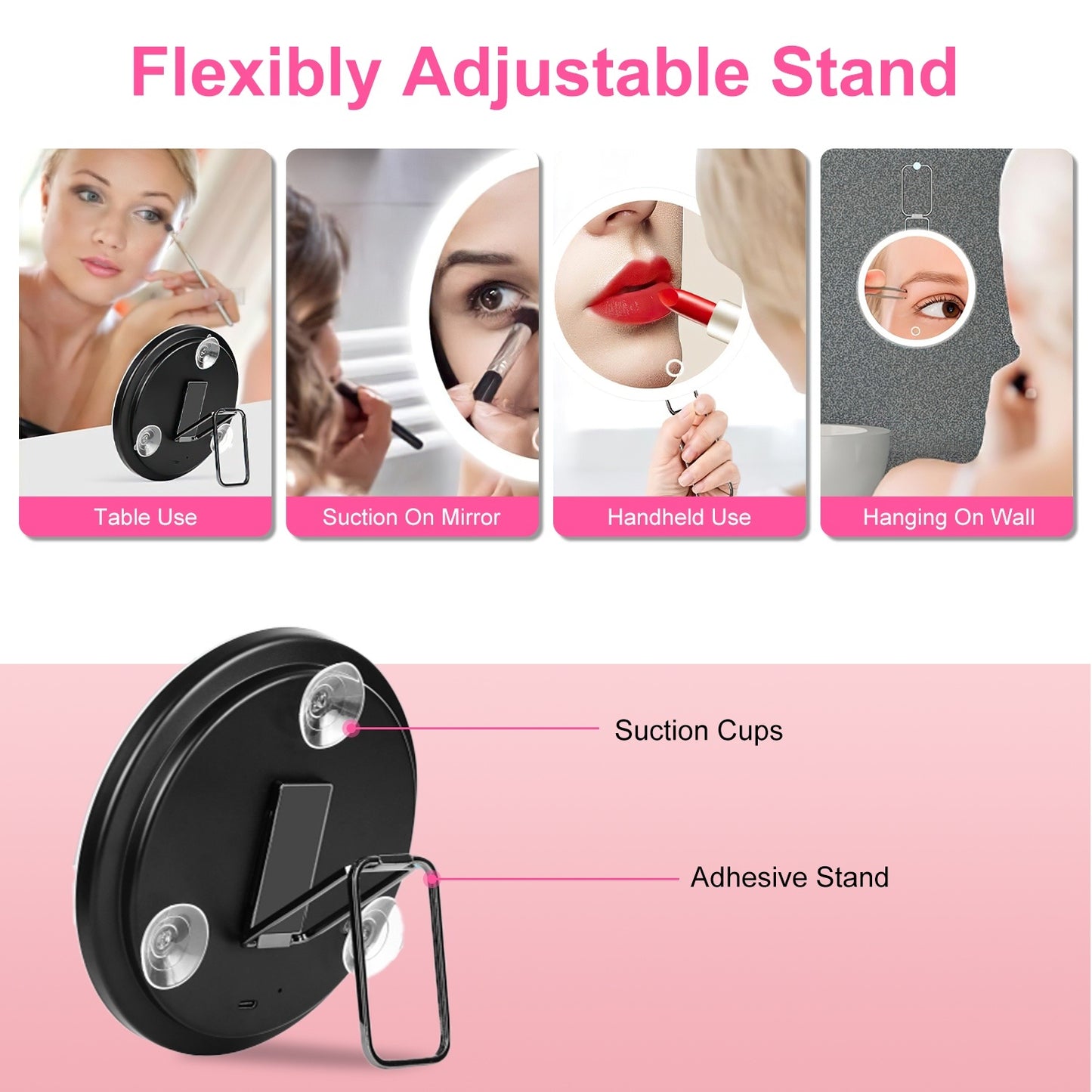 White-Black Options -- 1Pc 30X Magnifying Mirror With Light 3 Colors Dimmable Brightness Included Tweezer Scissor Travel Magnifying Makeup Mirror With Suction Cup 360 Degree Adjustable Stand