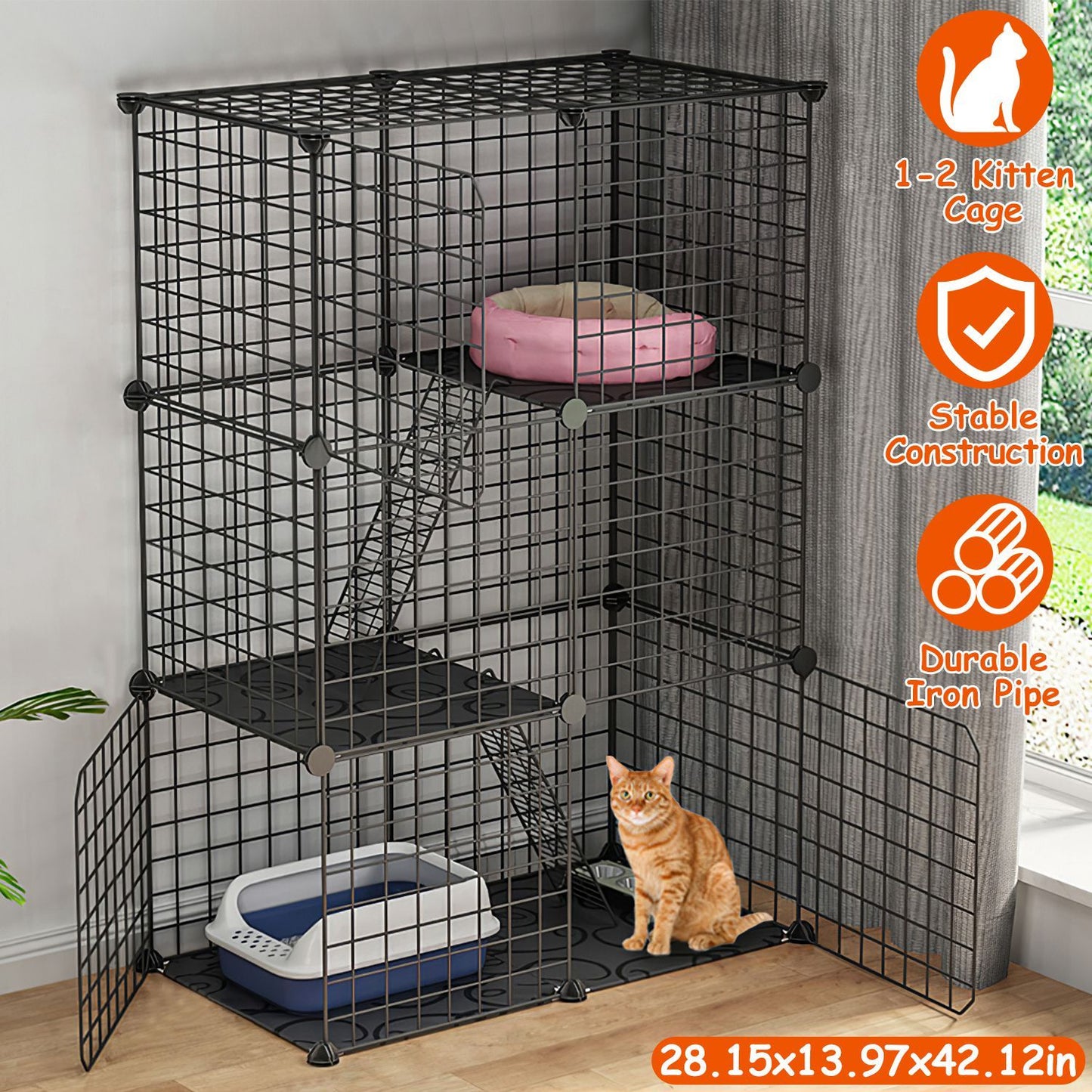 Cat Cage DIY Indoor Pet House, Small Animal House. Detachable Playpen With 3 Doors And 3 Layers, Suitable For Kittens, Puppies, Rabbits