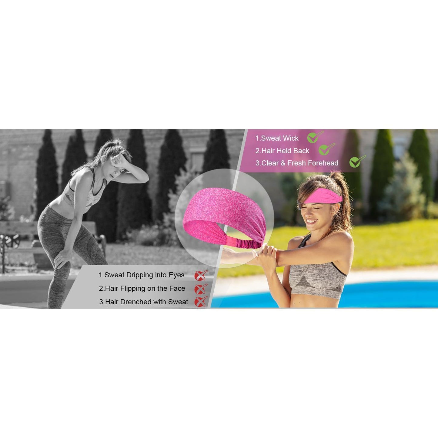 5-Piece Women's Anti-Slip Sports Sweat-Absorbing Headbands Elastic Yoga Fitness Running Headbands Unisex