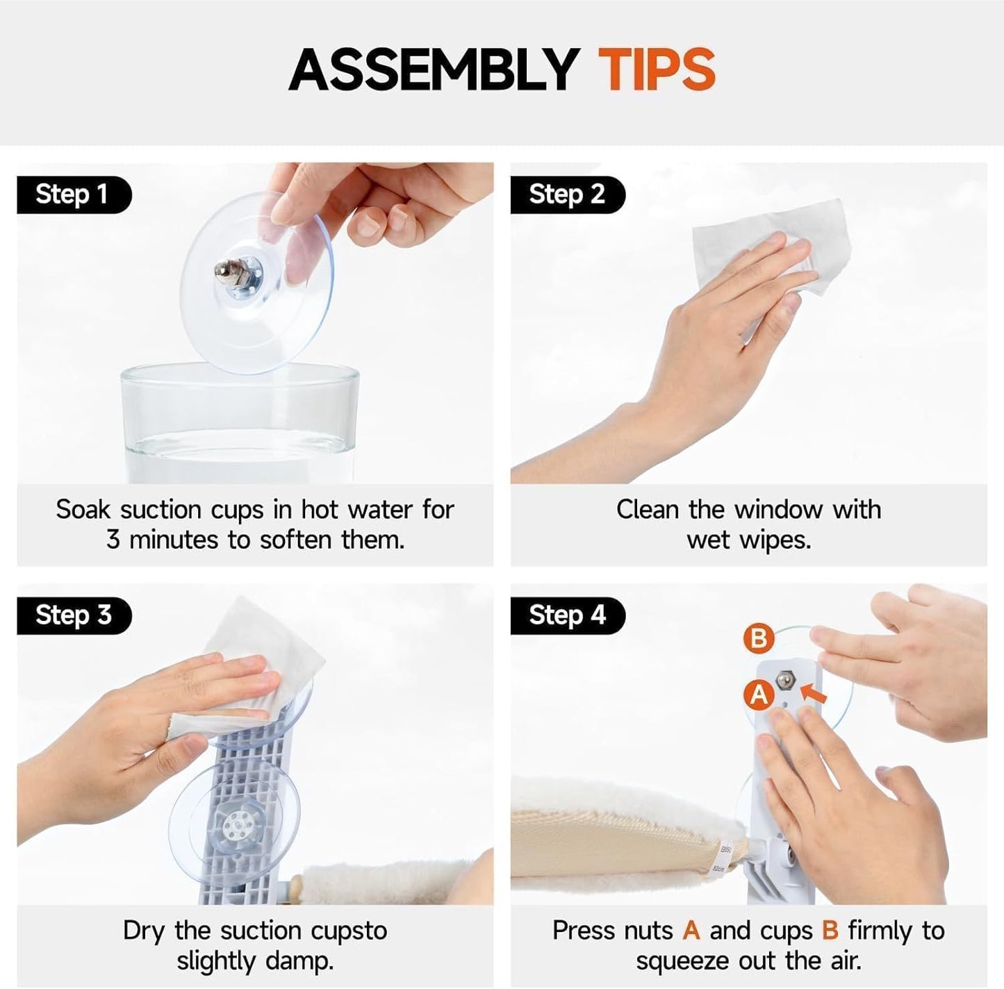 MEWOOFUN Cat Window Perch Hammock With Steel Frame And Strong Suction Cups Washable Cat Bed Seat For Indoor Cats White Medium